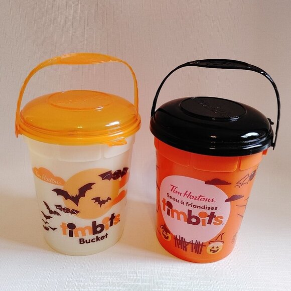 Tim Hortons Halloween Buckets Complete Pair 2022 and 2023 Whirley Plastic - Picture 1 of 6